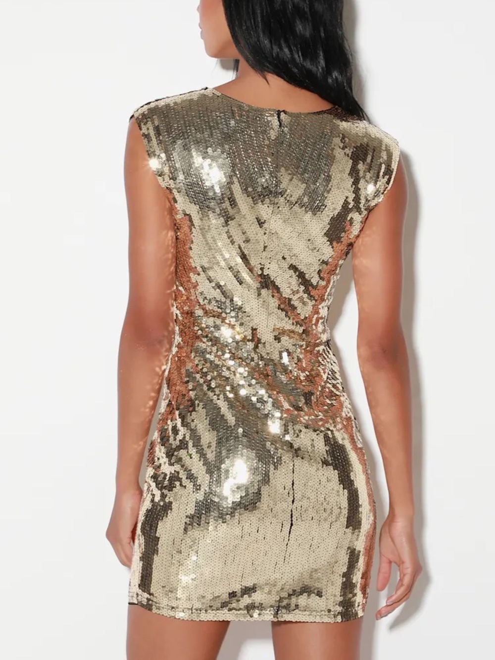Lulu's Gold Sequin V-Neck Cocktail Dress - Picture 2 of 6